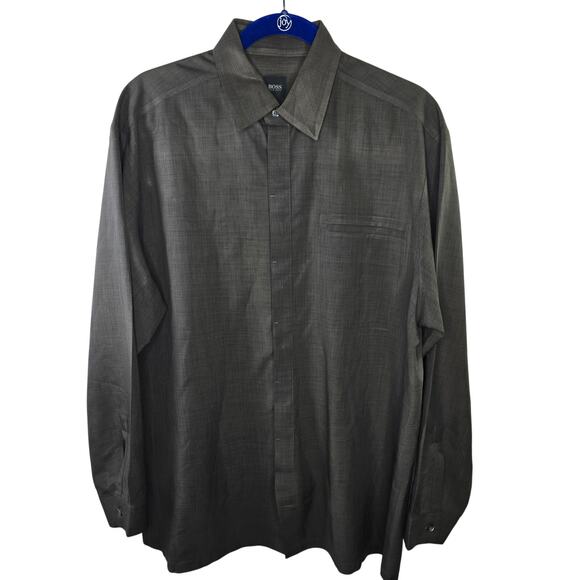 Men's Boss Hugo Boss Brown Gray Button-up Shirt Size Large - Picture 1 of 8